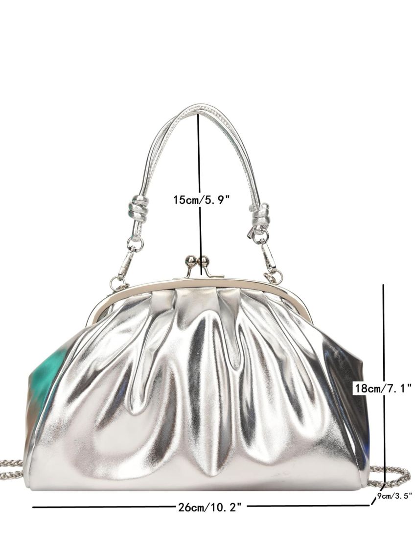 Metallic Kiss Lock Chain Ruched Bag