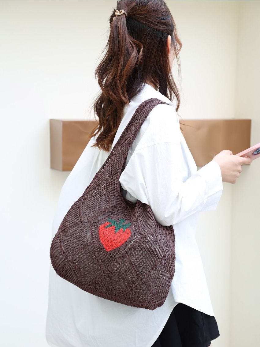 Strawberry Graphic Crochet Bag