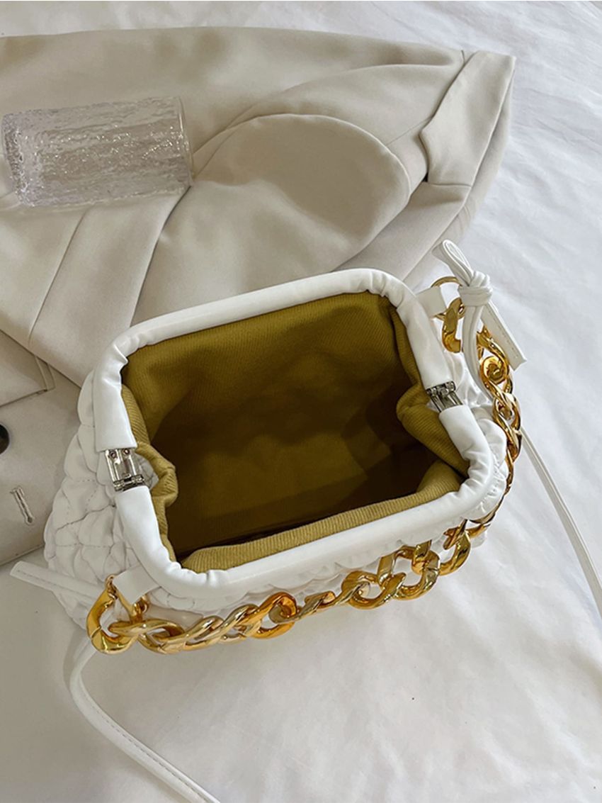 Quilted Chain Decor Ruched Bag