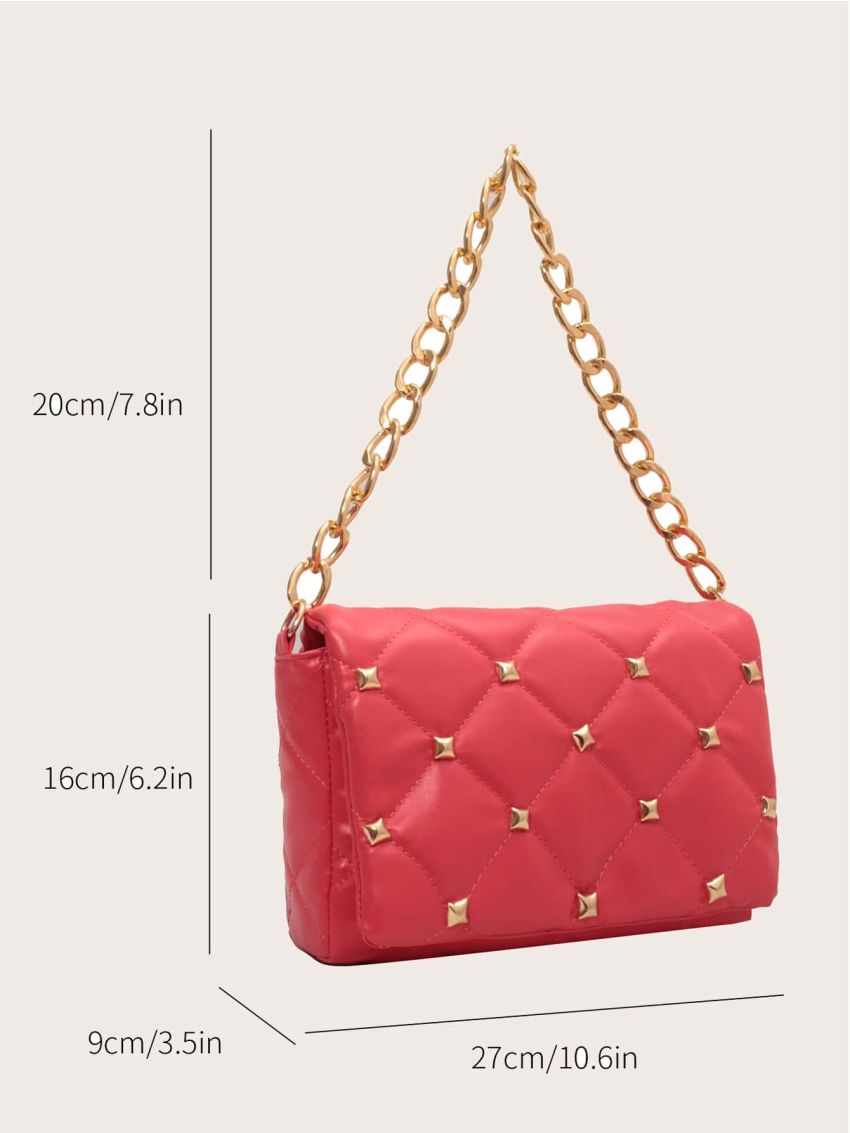 Quilted Studded Decor Chain Flap Square Bag