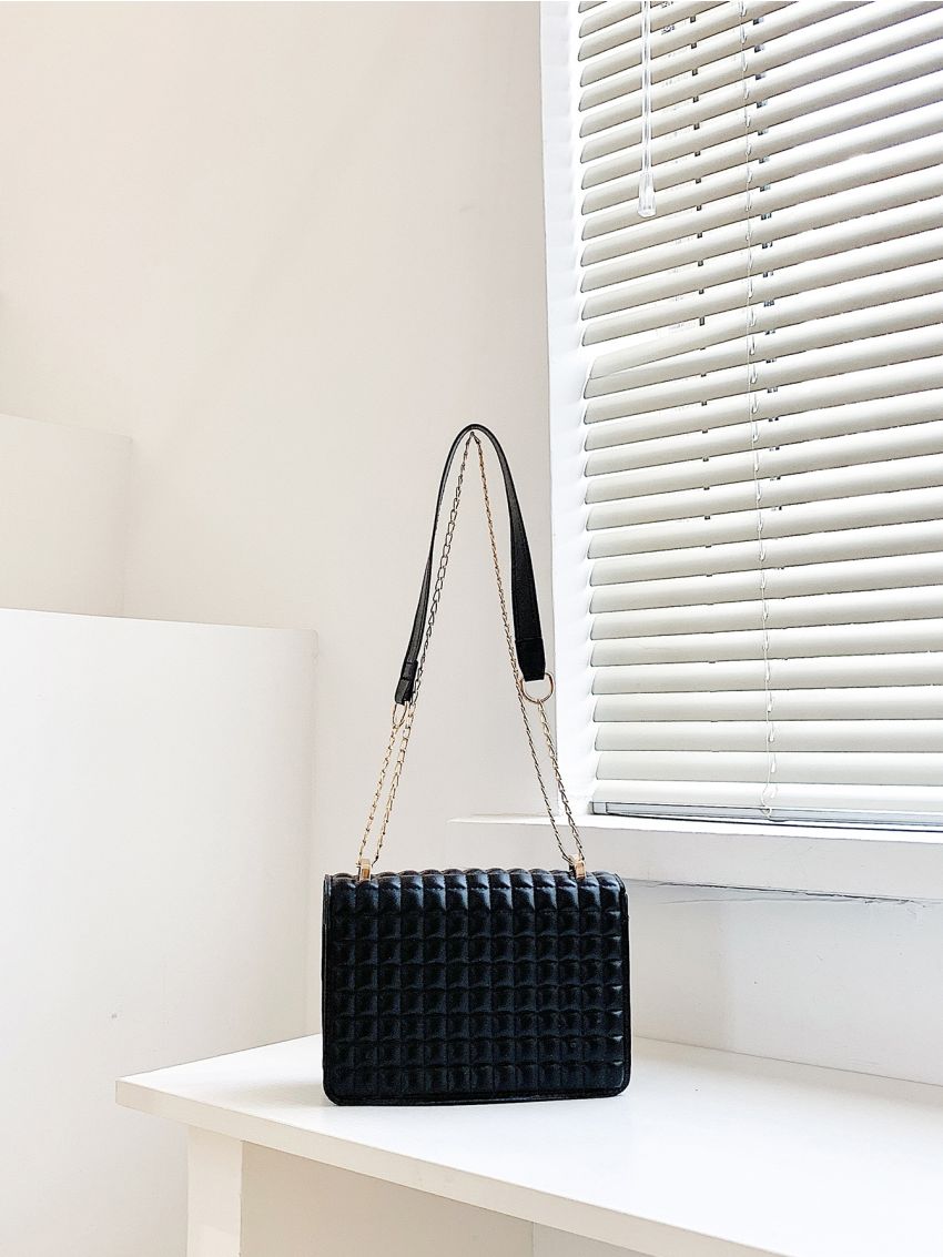 Mini Geometric Embossed Chain Flap Square Bag