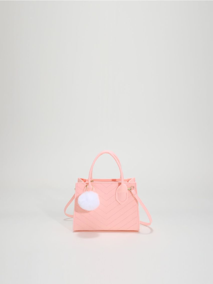 Chevron Pattern Felt Square Bag With Pom Pom Charm