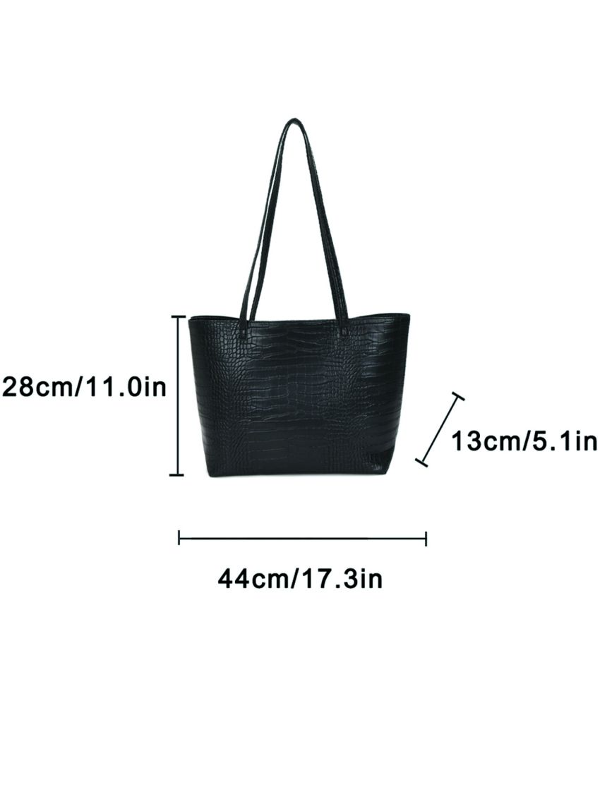 Crocodile Embossed Shoulder Tote Bag With Inner Pouch
