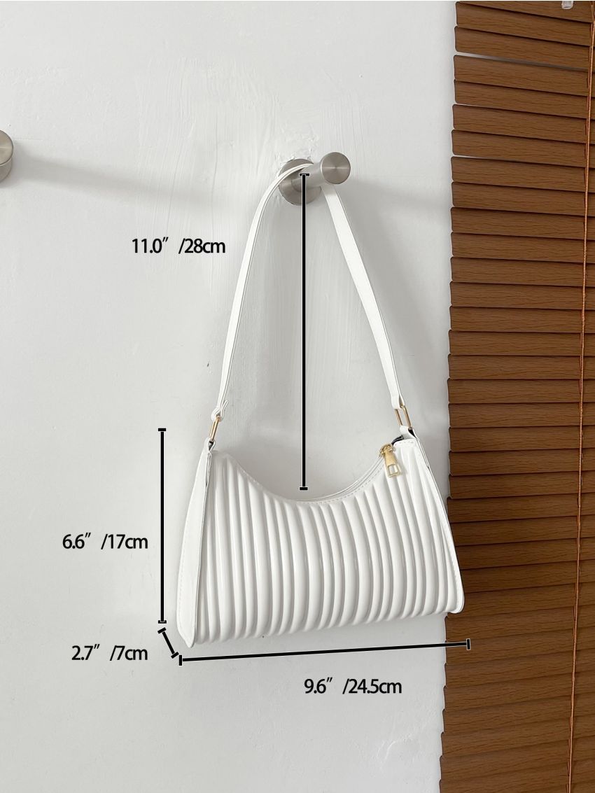 Geometric Embossed Zipper Baguette Bag