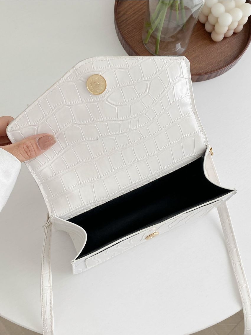 Crocodile Embossed Flap Square Bag
