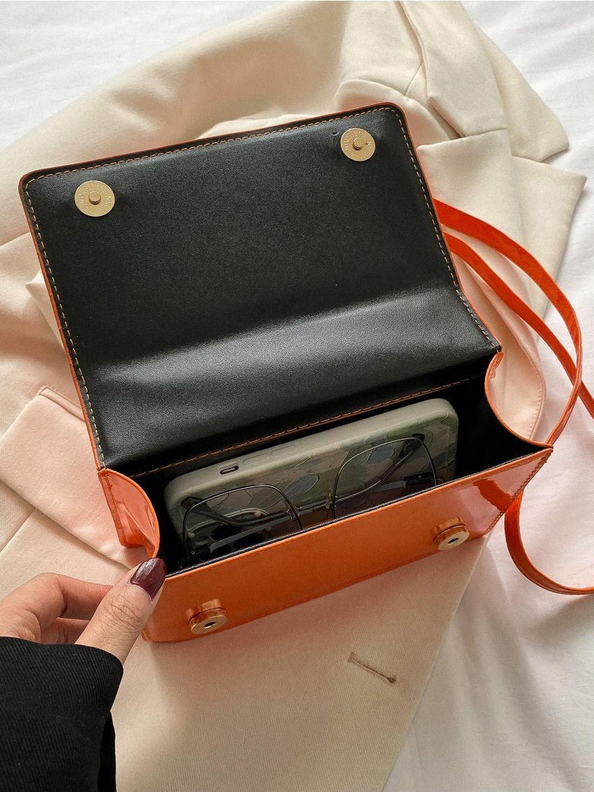 Mini Neon Orange Chain Decor Flap Square Bag