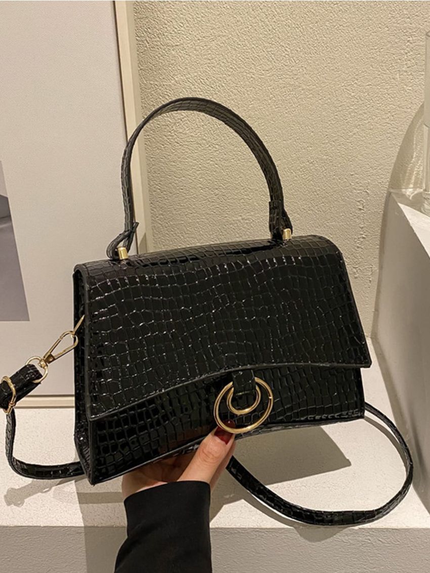 Crocodile Embossed Flap Square Bag