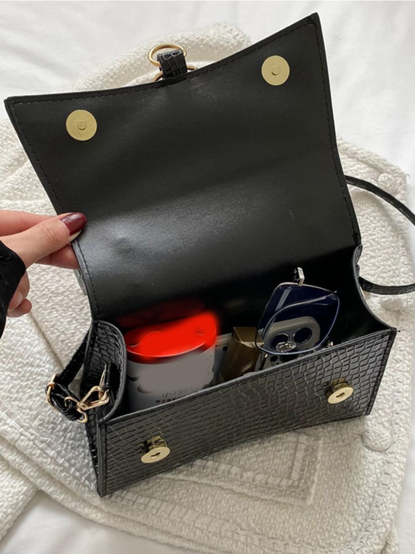 Crocodile Embossed Flap Square Bag