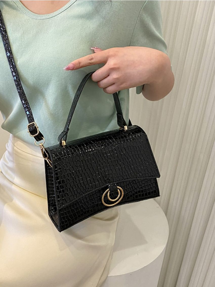 Crocodile Embossed Flap Square Bag
