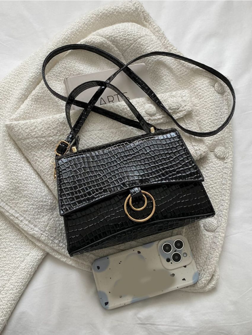 Crocodile Embossed Flap Square Bag