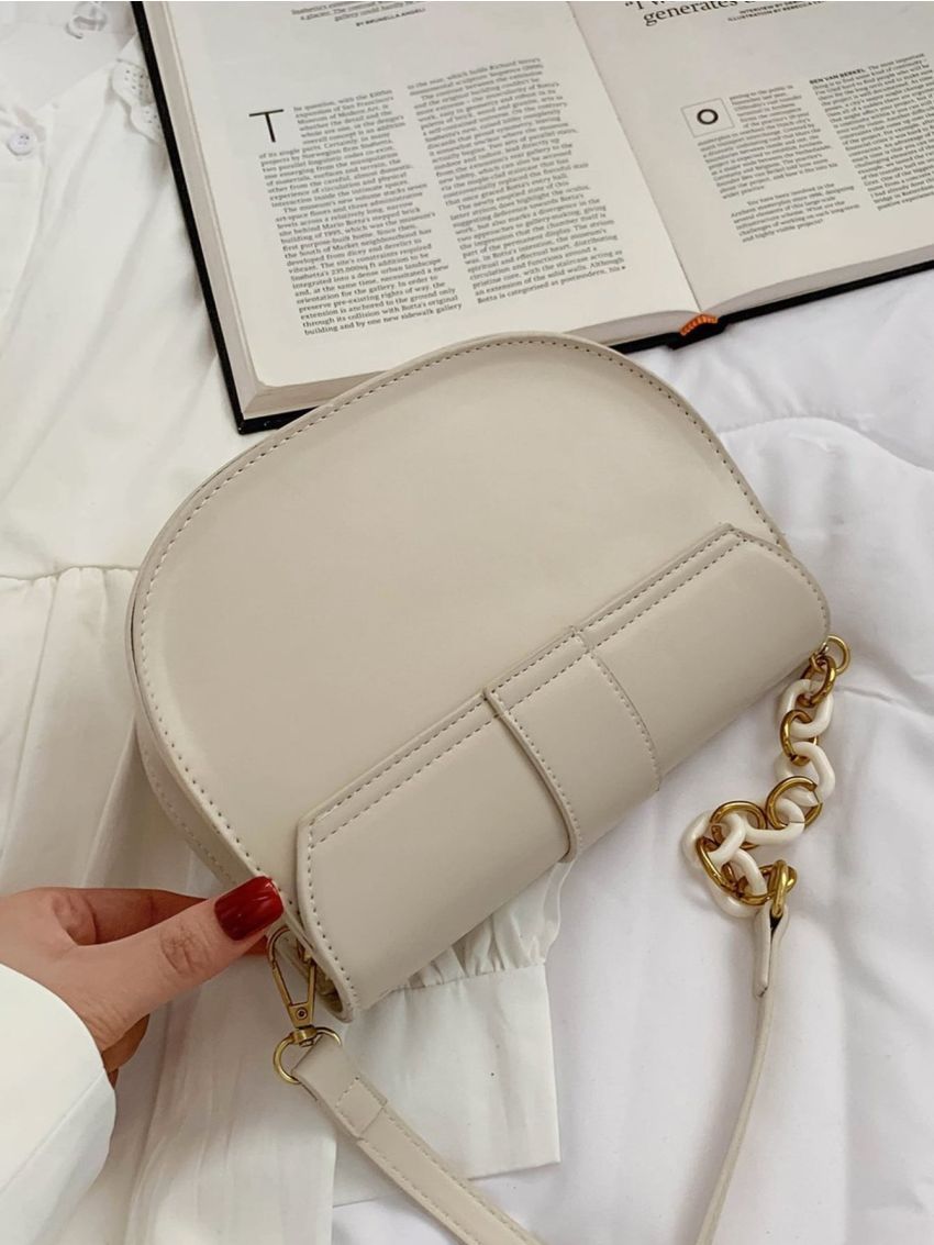 Crocodile Embossed Metal Lock Chain Decor Flap Saddle Bag