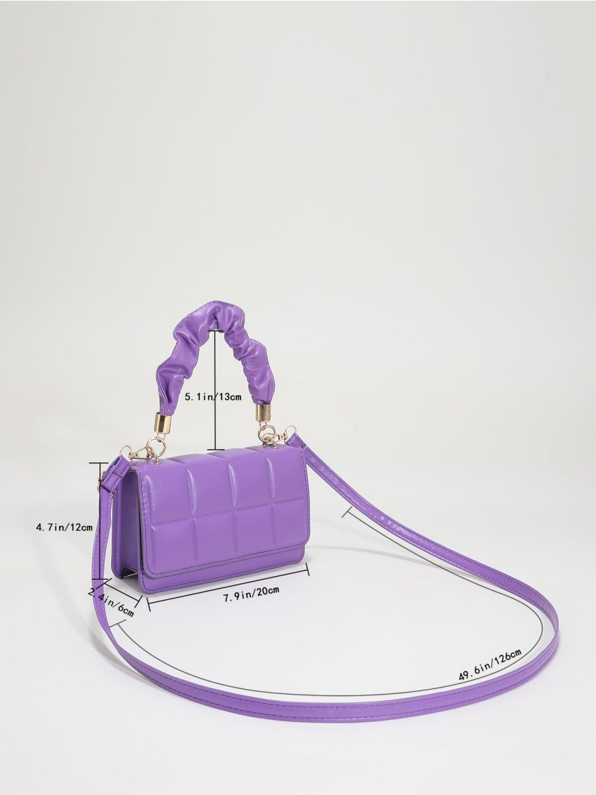 Mini Plaid Embossed Ruched Top Handle Square Bag