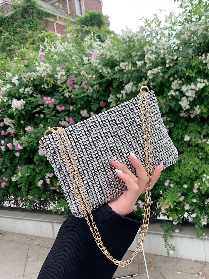 Rhinestone Decor Chain Square Bag