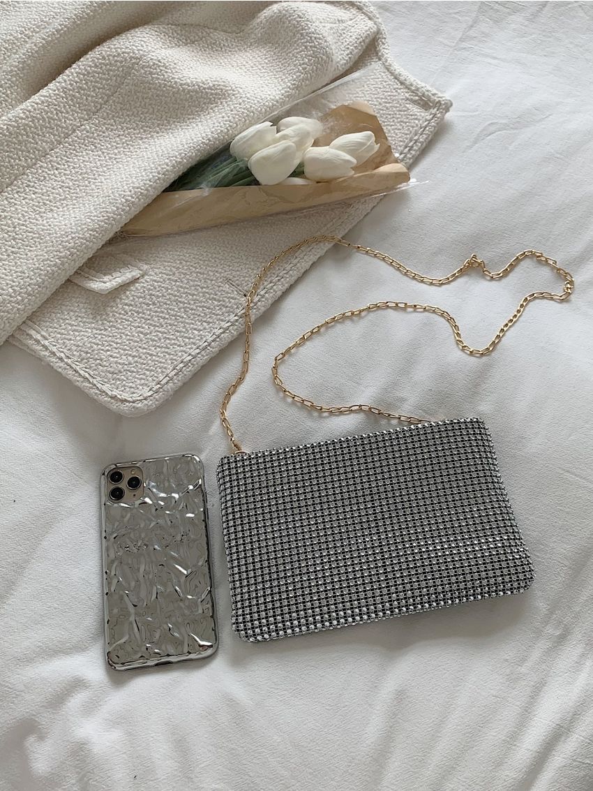 Rhinestone Decor Chain Square Bag