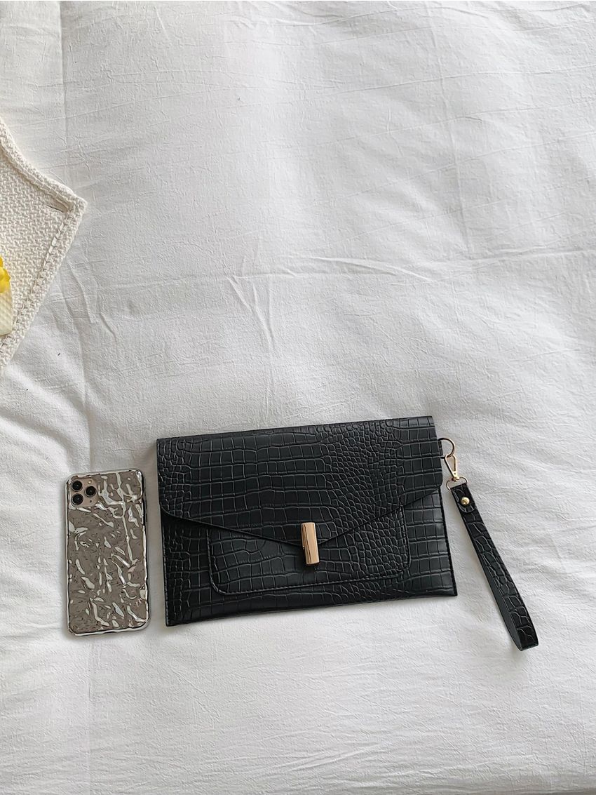 Crocodile Embossed Flap Square Bag