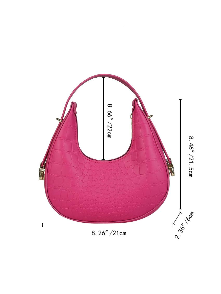 Neon Pink Crocodile Embossed Hobo Bag