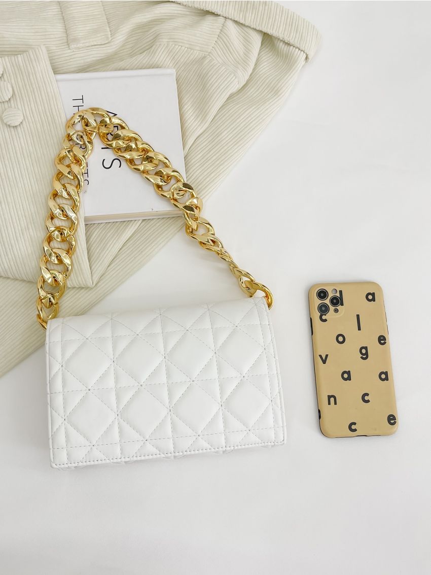 Quilted Chain Flap Square Bag