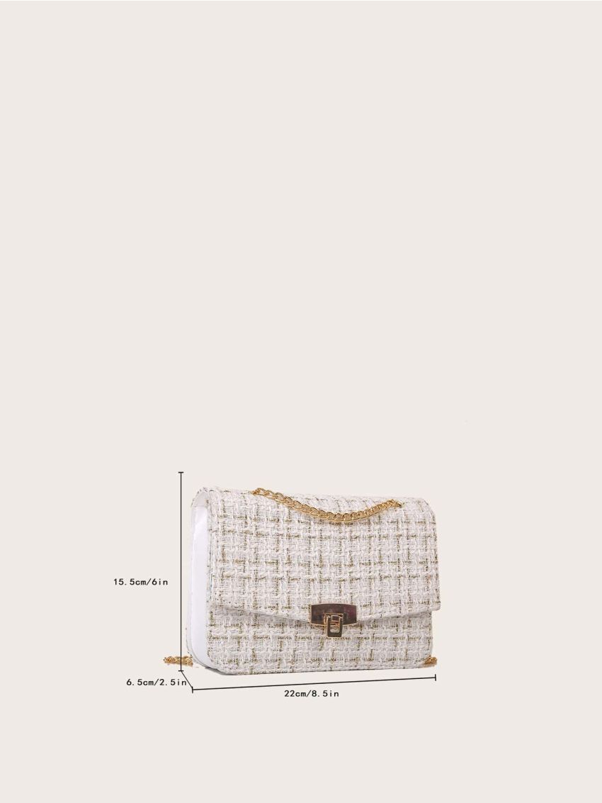 Plaid Pattern Flap Chain Tweed Square Bag