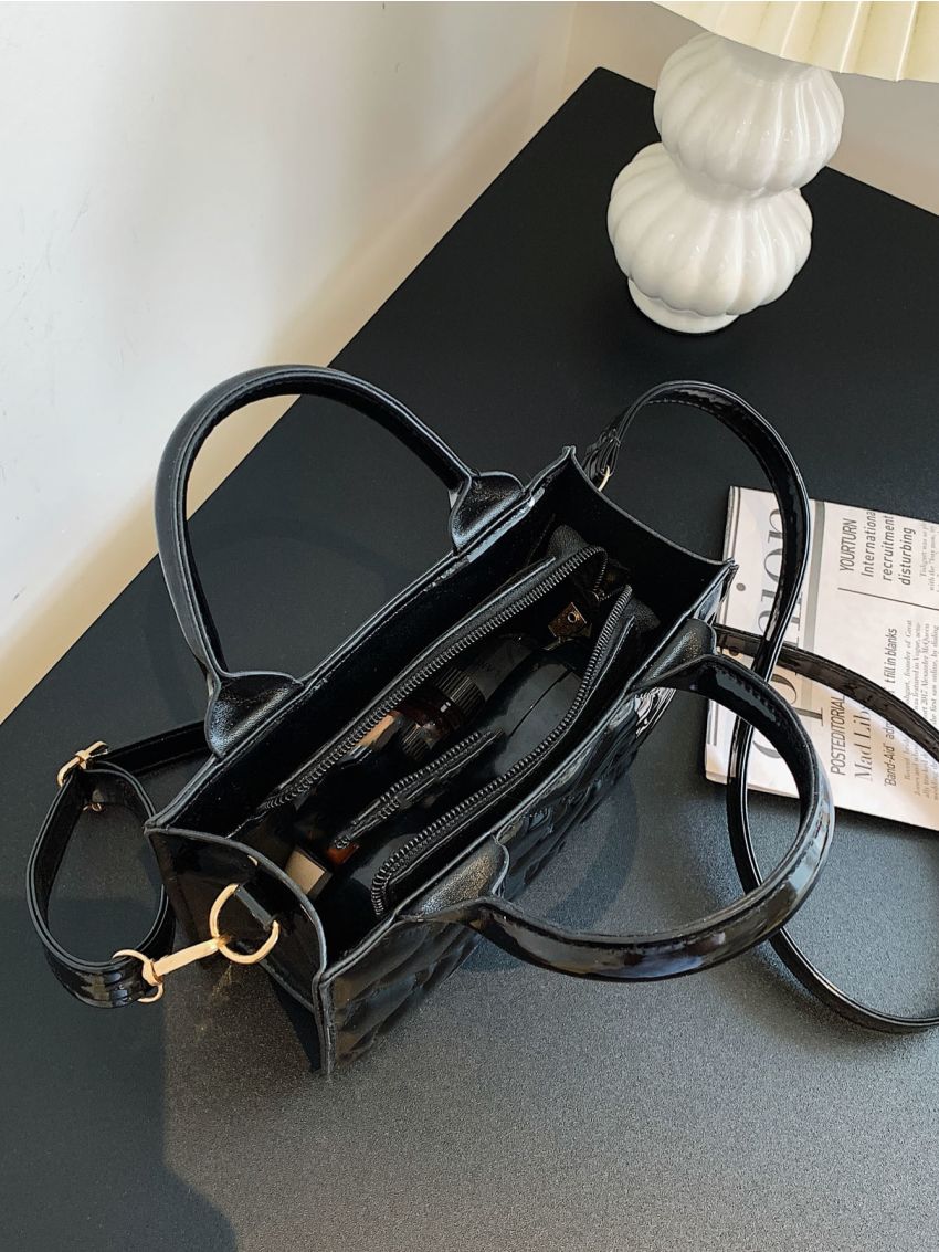 Mini Heart Quilted Artificial Patent Leather Square Bag