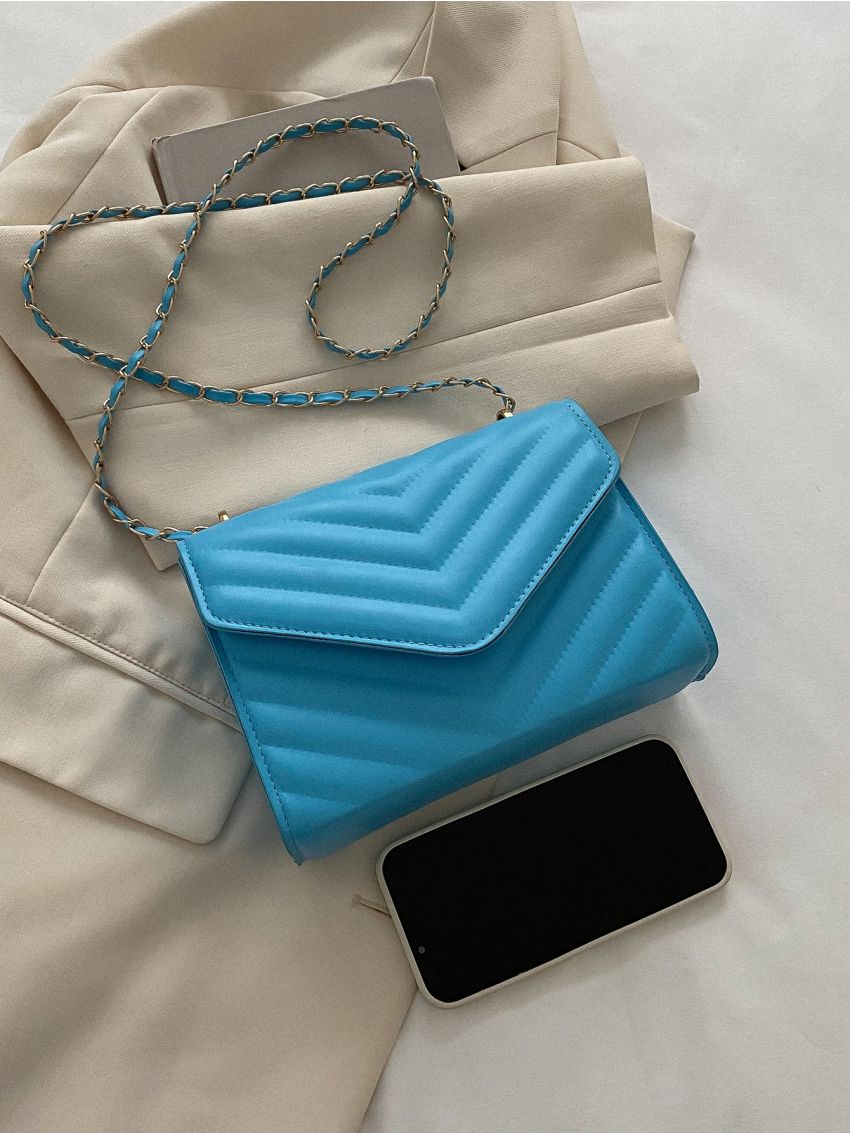 Mini Neon Blue Chevron Flap Square Bag