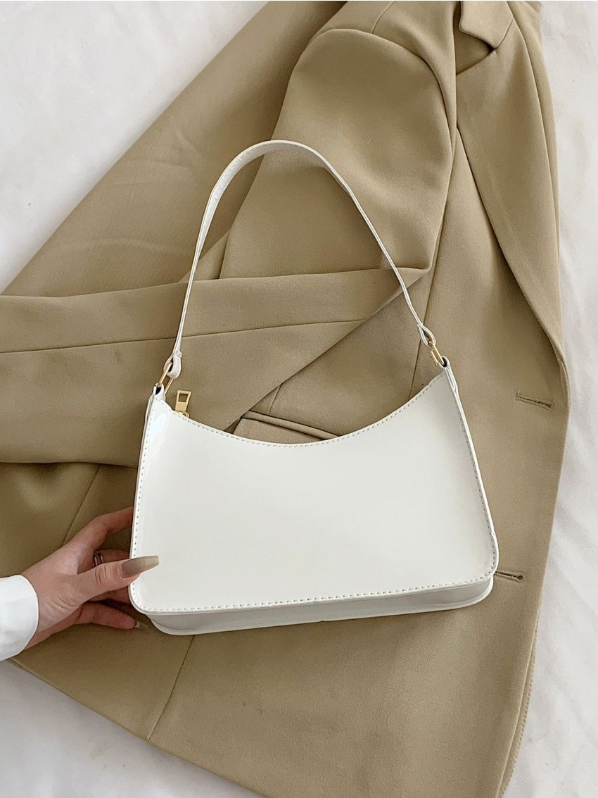 Minimalist Artificial Patent Leather Baguette Bag