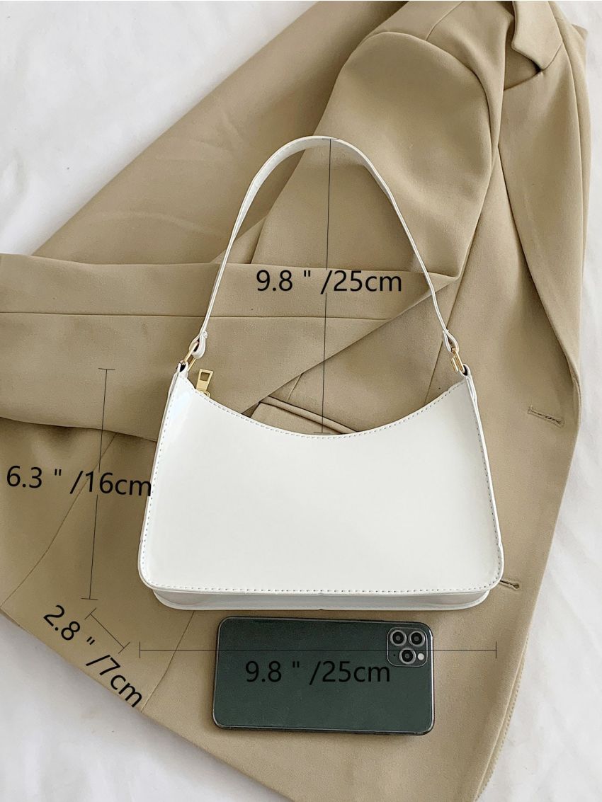 Minimalist Artificial Patent Leather Baguette Bag
