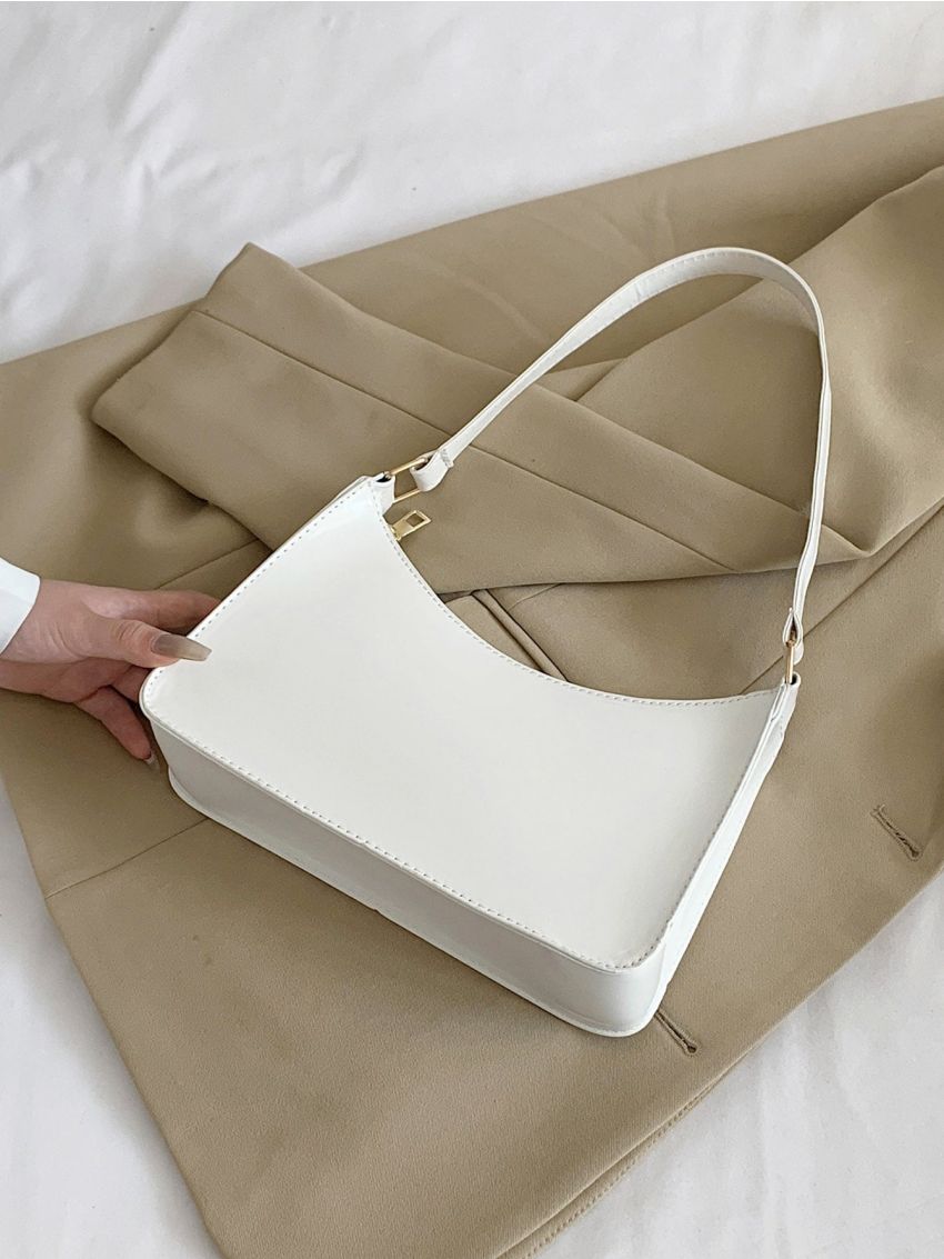 Minimalist Artificial Patent Leather Baguette Bag