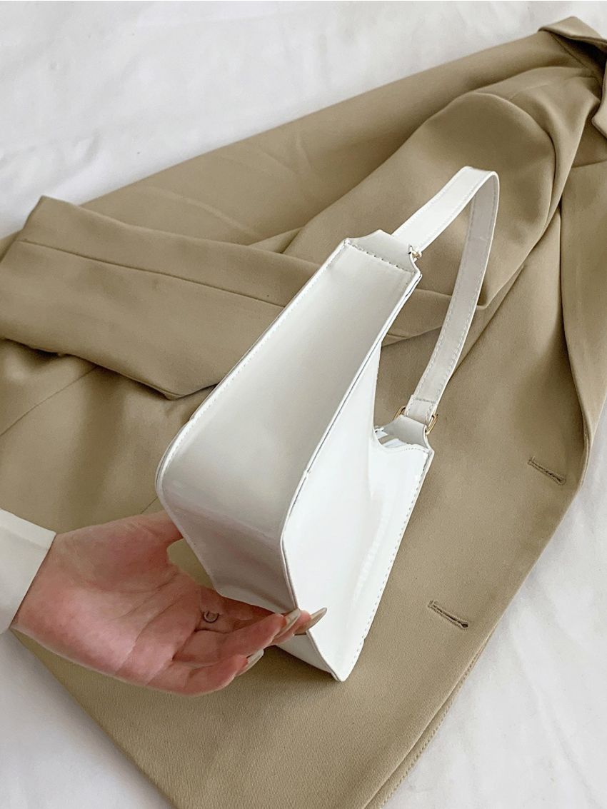 Minimalist Artificial Patent Leather Baguette Bag