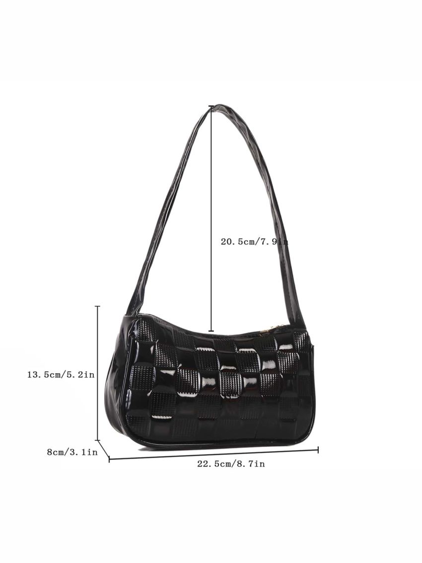 Checkered Embossed Baguette Bag