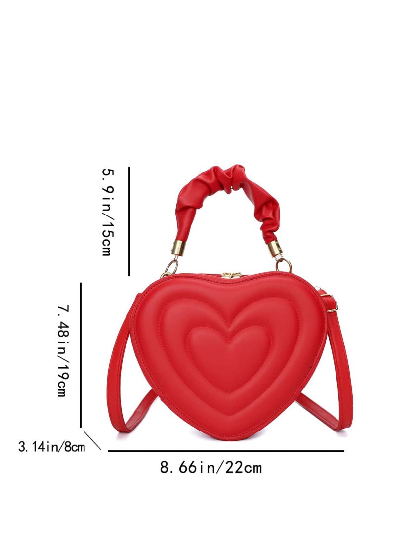 Neon-Red Quilted Detail Top Handle Heart Design Novelty Bag
