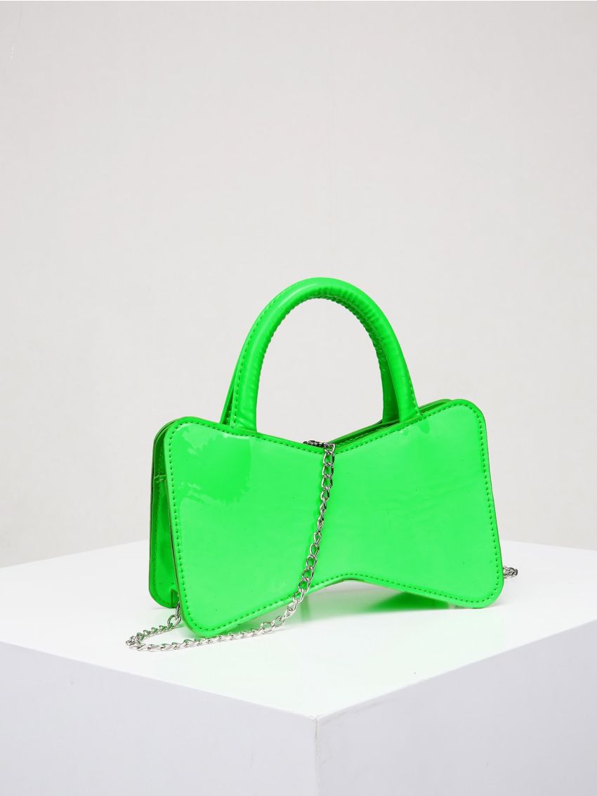Mini Neon Lime Chain Decor Bow Design Novelty Bag