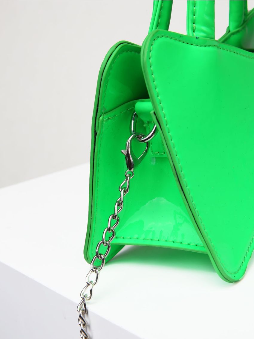 Mini Neon Lime Chain Decor Bow Design Novelty Bag