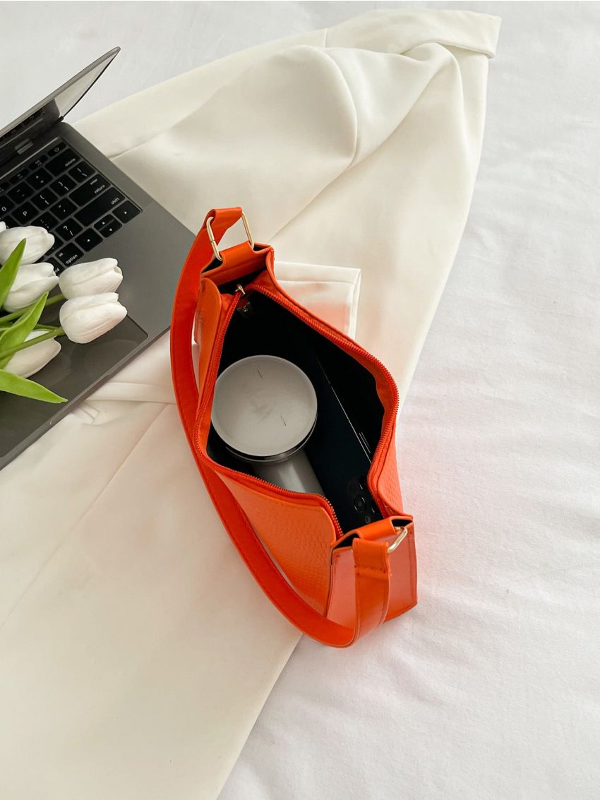 Crocodile Embossed Baguette Bag