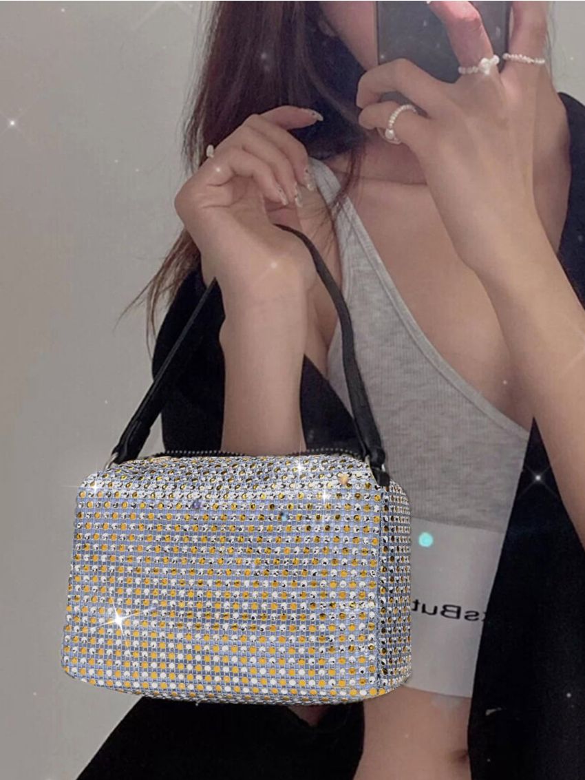 Mini Rhinestone Decor Square Bag