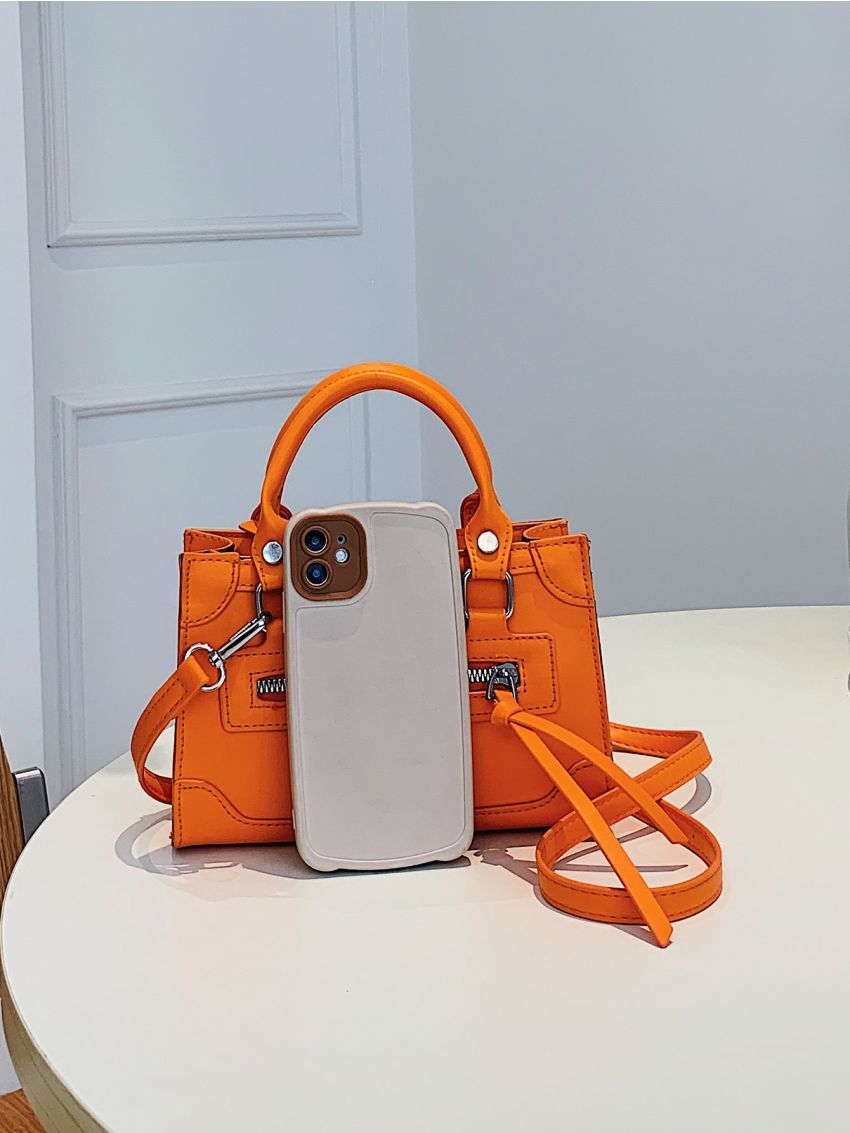 Mini Neon Orange Double Handle Square Bag