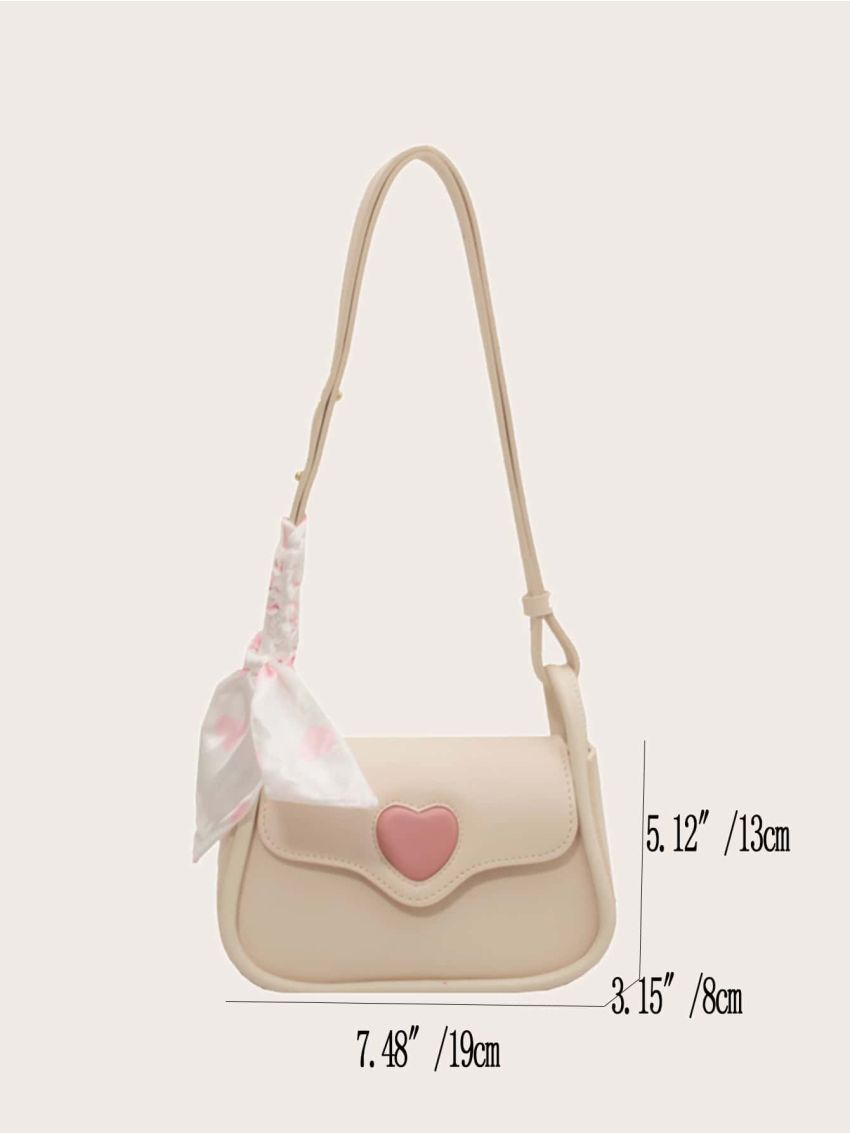 Mini Heart Patch & Twilly Scarf Decor Flap Square Bag