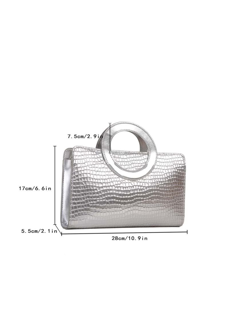 Metallic Crocodile Embossed Top Ring Square Bag