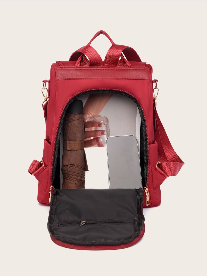 Letter & Studded Decor Quilted Flap Backpack