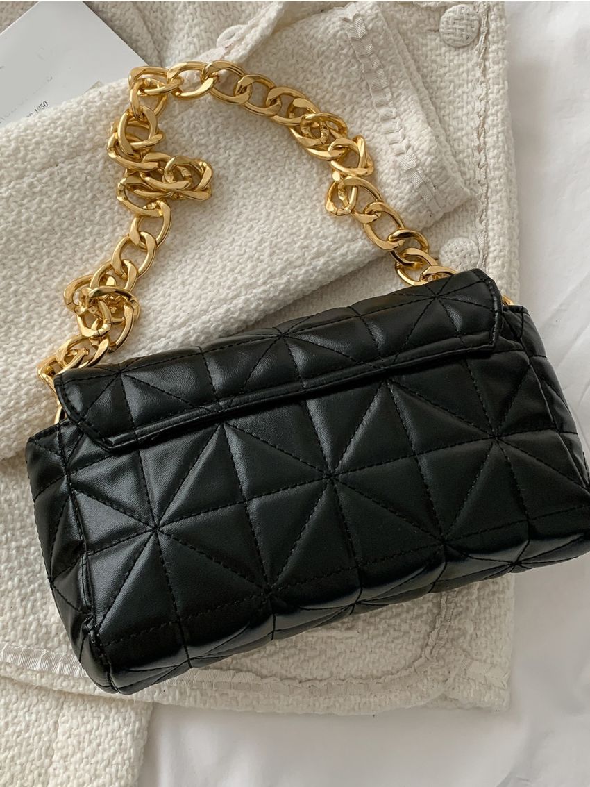 Quilted Detail Chain Flap Square Bag