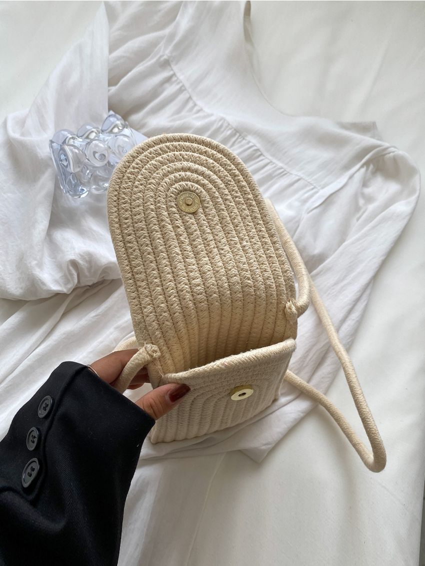 Mini Flap Straw Bag Flower Decor