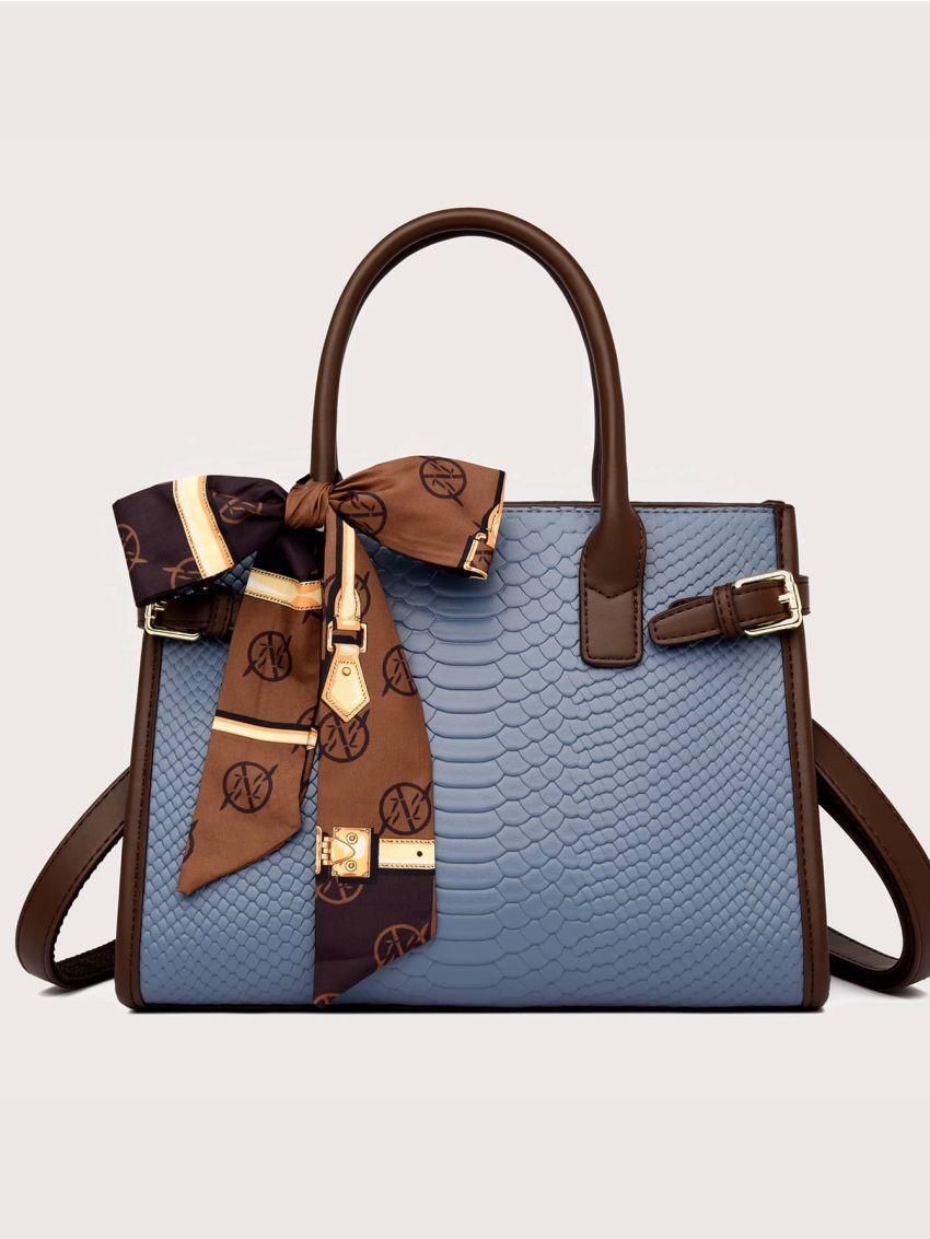 Snakeskin Embossed Twilly Scarf Decor Square Bag