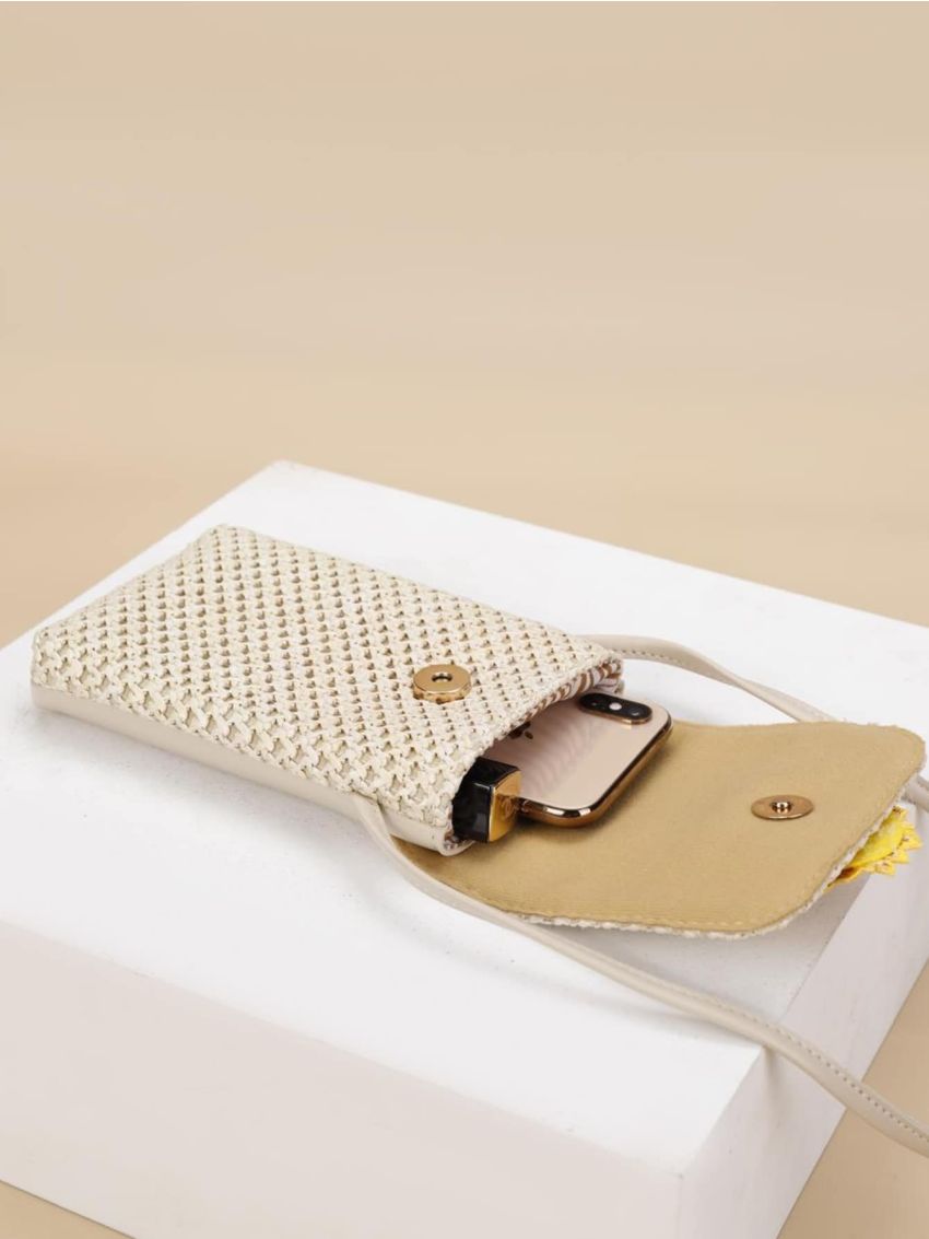 Sunflower Decor Flap Straw Phone Wallet