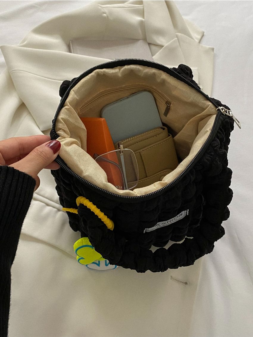 Mini Letter Patch Decor Ruched Bag Without Bag Charm