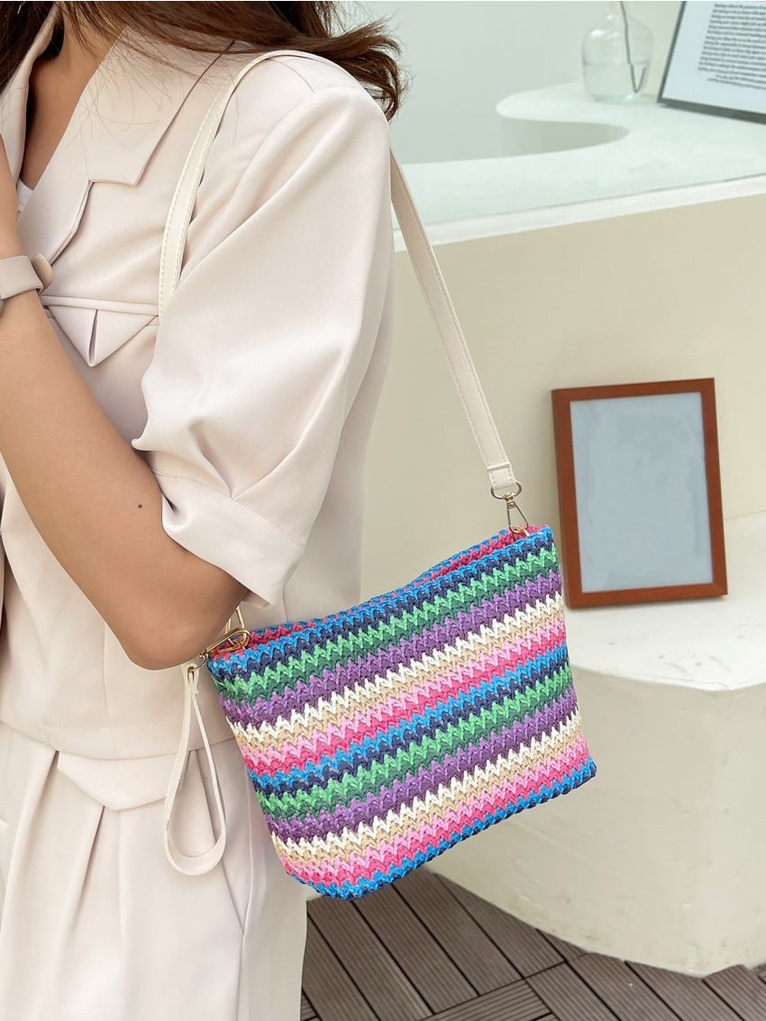 Chevron Pattern Straw Bag