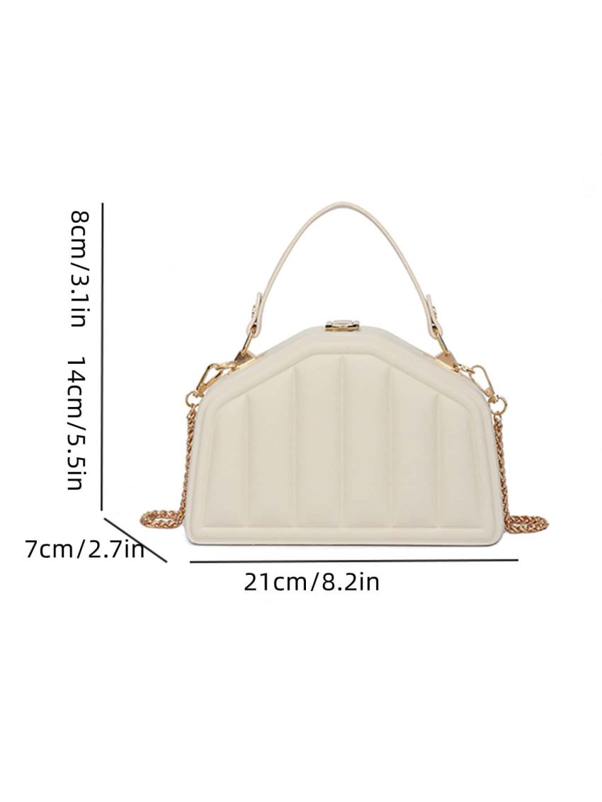 Embossed Detail Metal Lock Top Handle Chain Box Bag