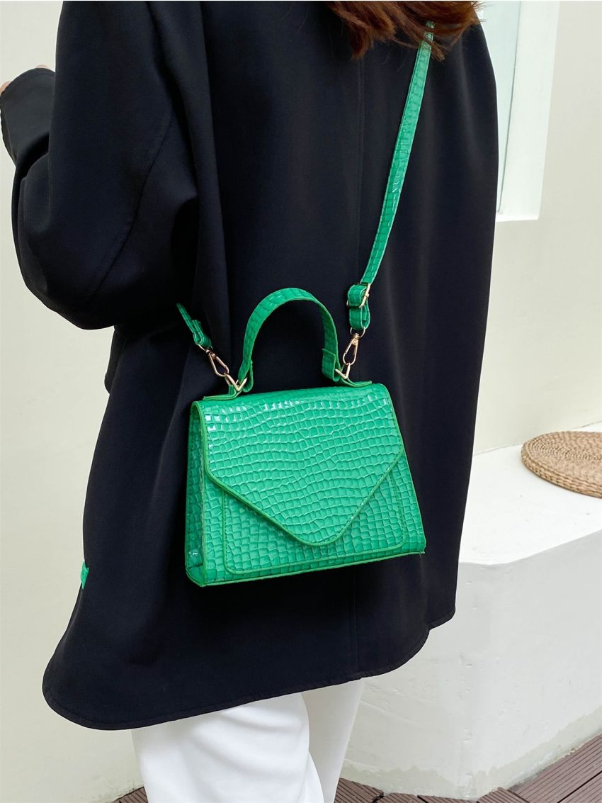 Mini Crocodile Embossed Flap Square Bag