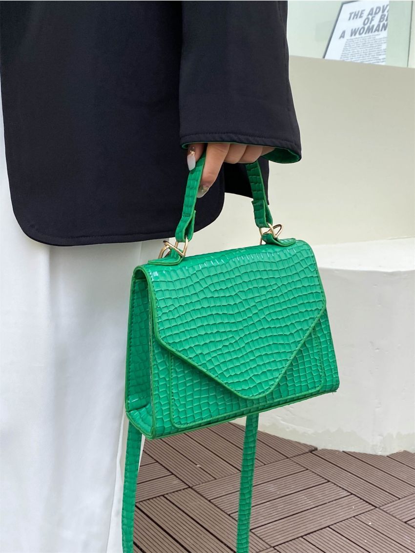 Mini Crocodile Embossed Flap Square Bag