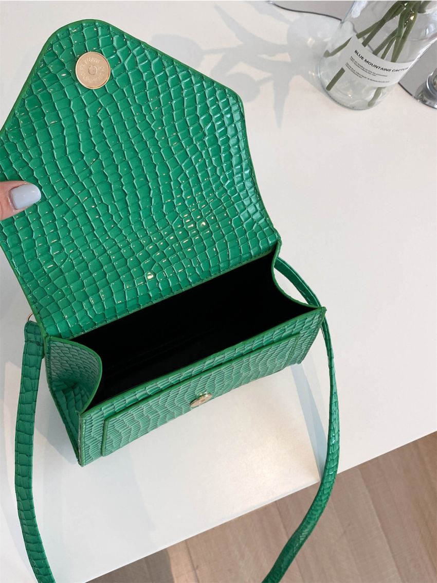 Mini Crocodile Embossed Flap Square Bag