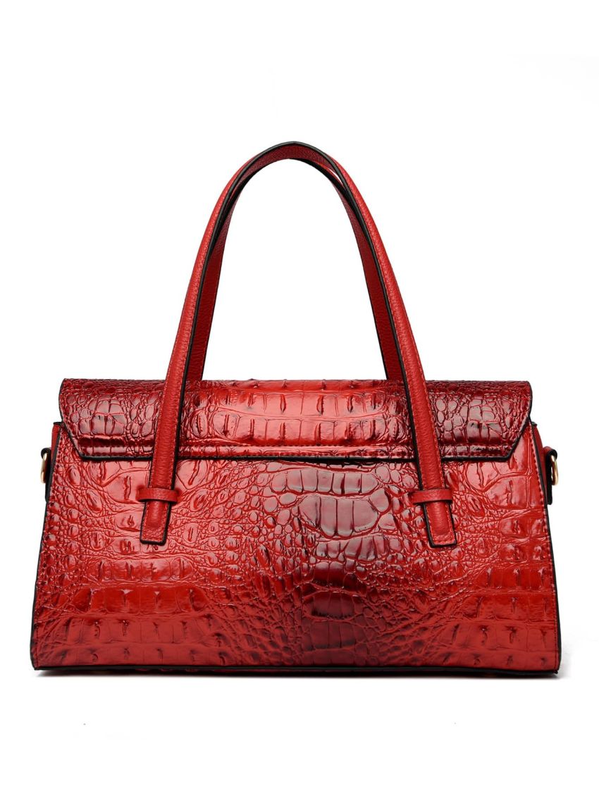 3pcs Crocodile Embossed Flap Tote Bag Set, Best Work Bag For Women