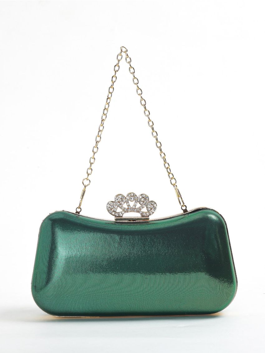 Mini Neon-Red Rhinestone Decor Chain Box Bag